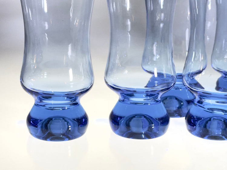 6 Gläser blau mundgeblasen Glas Midcentury Vintage Wasserglas 1960er