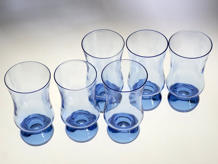 6 Gläser blau mundgeblasen Glas Midcentury Vintage Wasserglas 1960er