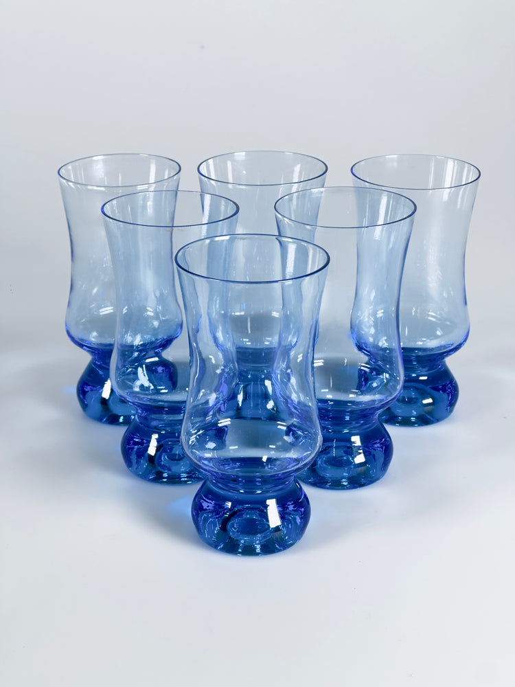 6 Gläser blau mundgeblasen Glas Midcentury Vintage Wasserglas 1960er