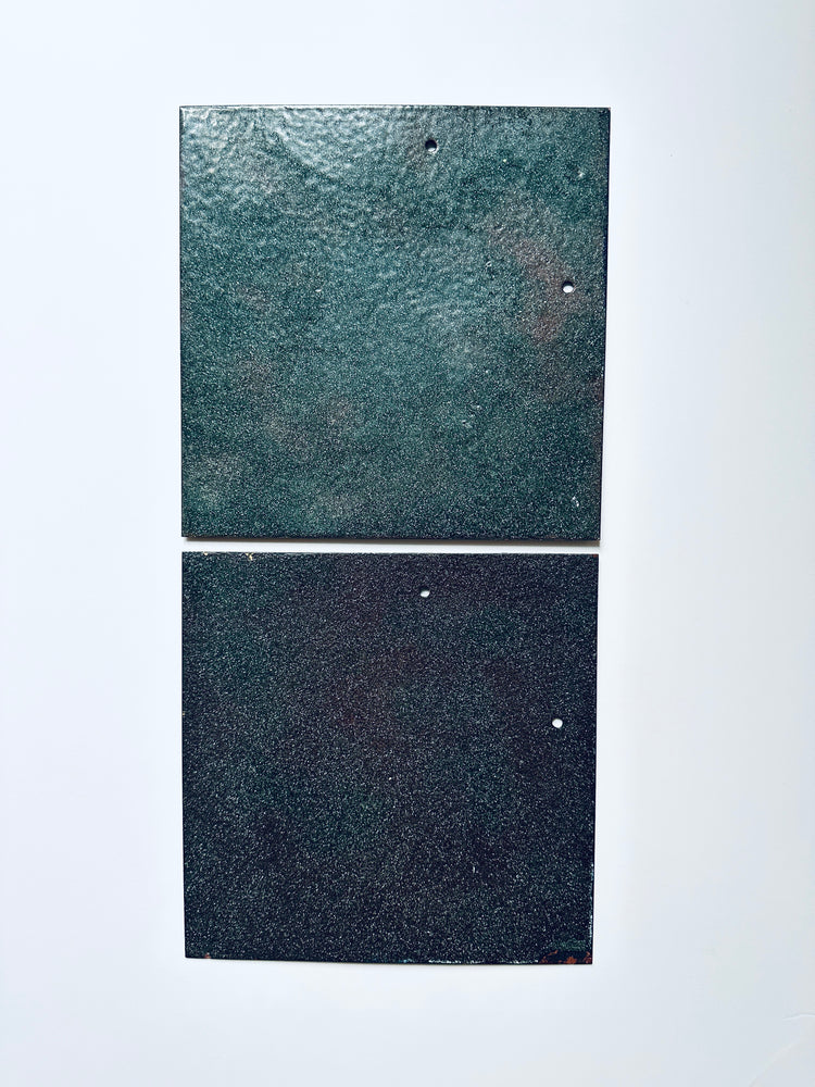 Paar Emaille Platten Wanddekor wall decor 1950er unsigniert blau gold