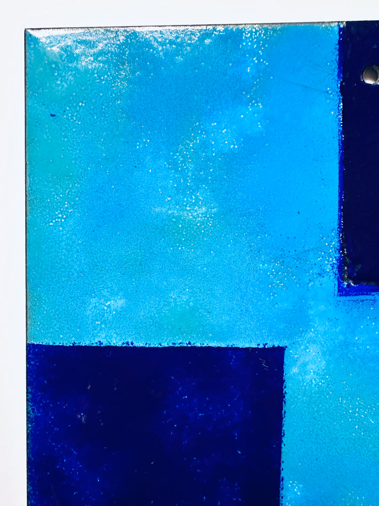 Paar Emaille Platten Wanddekor wall decor 1950er unsigniert blau gold