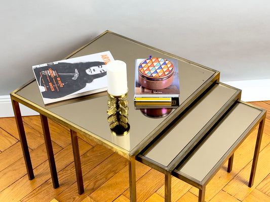 Satztische Messing Spiegel Glas Italien Italy Nesting Tables 1960er