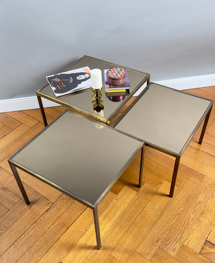 Satztische Messing Spiegel Glas Italien Italy Nesting Tables 1960er