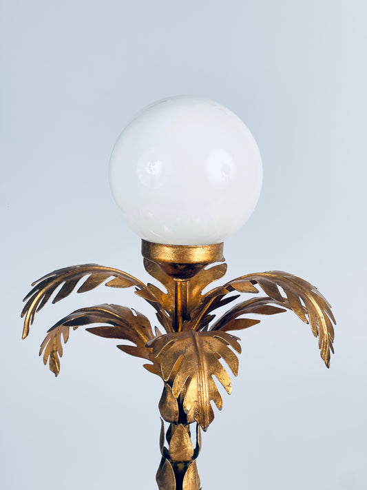 Hans Kögl Tischleuchte Lampe vergoldet Palme Opalglas 1970er