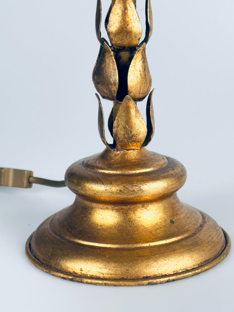 Hans Kögl Tischleuchte Lampe vergoldet Palme Opalglas 1970er