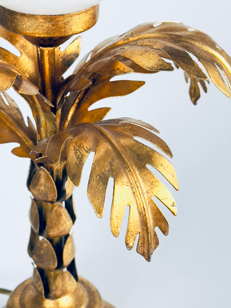 Hans Kögl Tischleuchte Lampe vergoldet Palme Opalglas 1970er