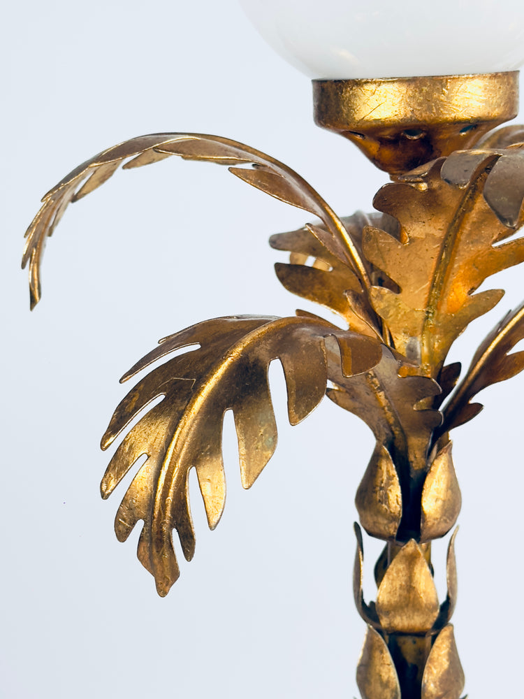 Hans Kögl Tischleuchte Lampe vergoldet Palme Opalglas 1970er