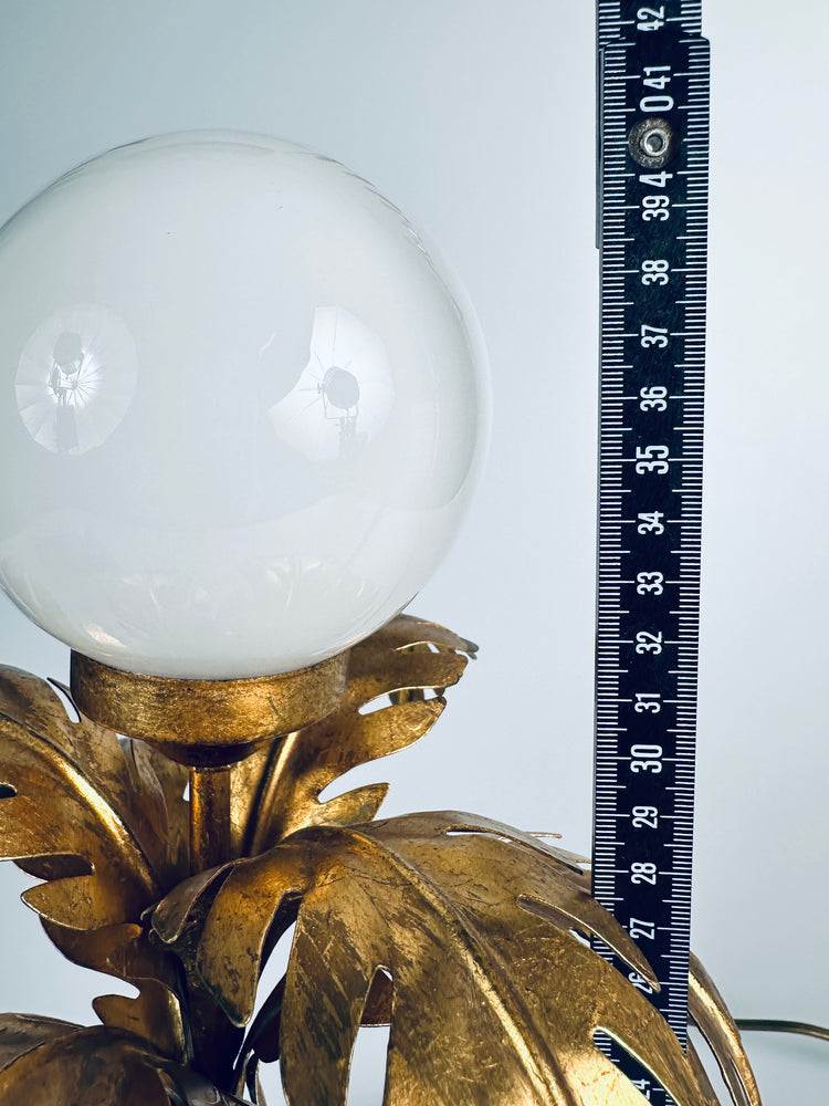 Hans Kögl Tischleuchte Lampe vergoldet Palme Opalglas 1970er