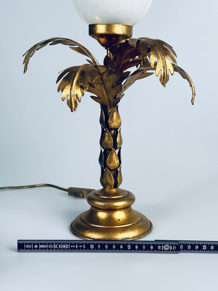 Hans Kögl Tischleuchte Lampe vergoldet Palme Opalglas 1970er