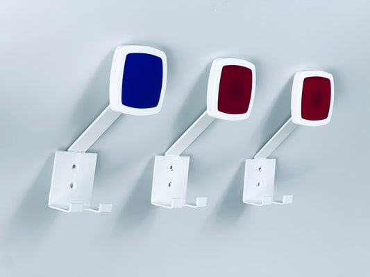 3er Set Haken Garderobe Kleiderhaken rot blau Metall 1970er