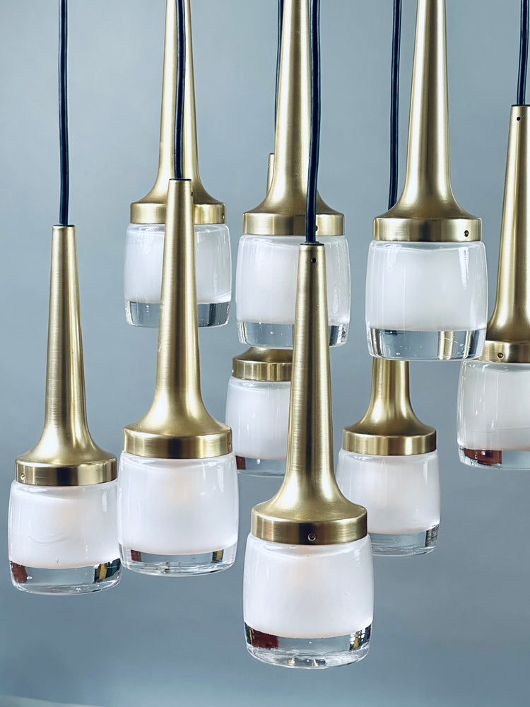 Staff Kaskadenleuchte Hängeleuchte vermessingt 9 Leuchtkörper 1970er