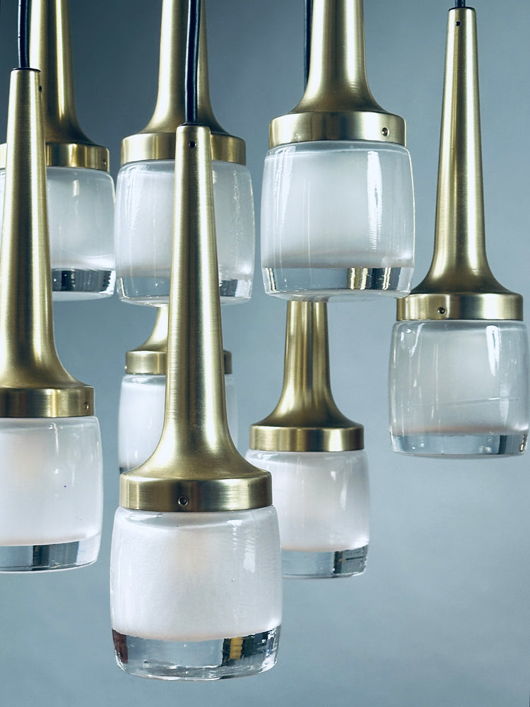 Staff Kaskadenleuchte Hängeleuchte vermessingt 9 Leuchtkörper 1970er