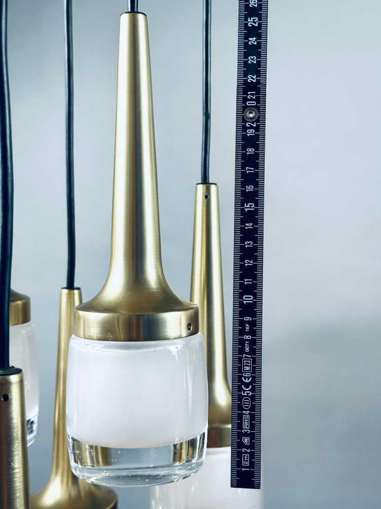 Staff Kaskadenleuchte Hängeleuchte vermessingt 9 Leuchtkörper 1970er