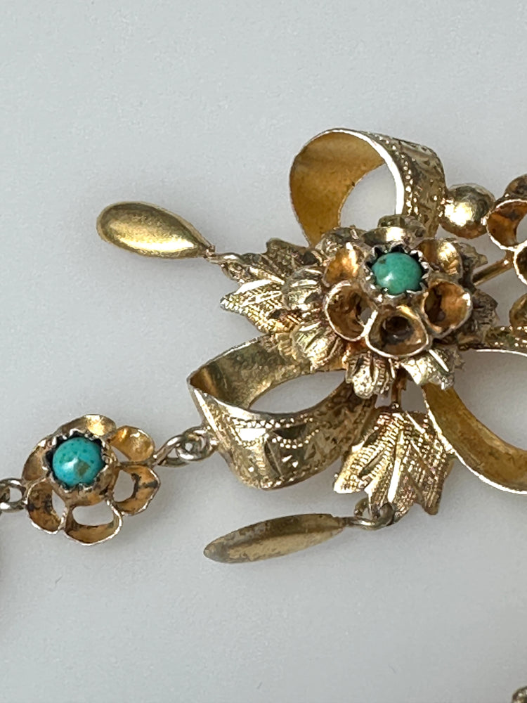 Ohrhänger Ohrringe ANTIK 19. Jhd. Silber vergoldet Türkise Clip 7 cm Länge