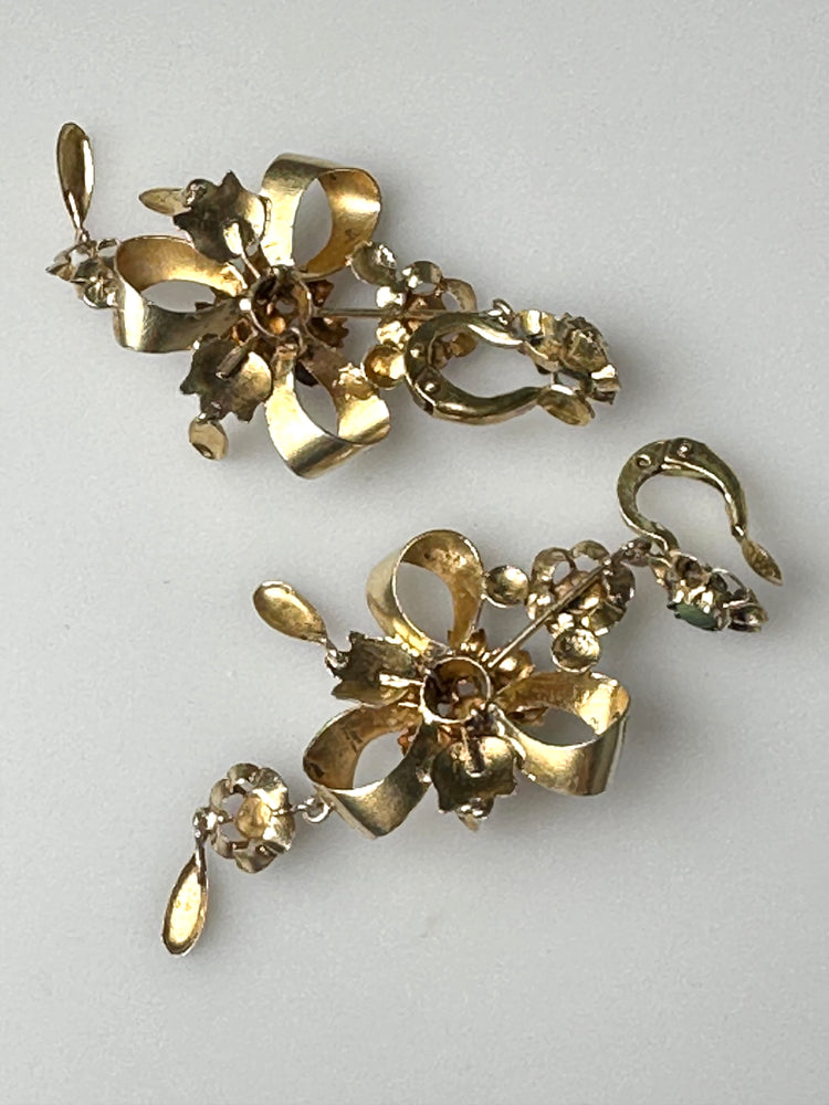 Ohrhänger Ohrringe ANTIK 19. Jhd. Silber vergoldet Türkise Clip 7 cm Länge