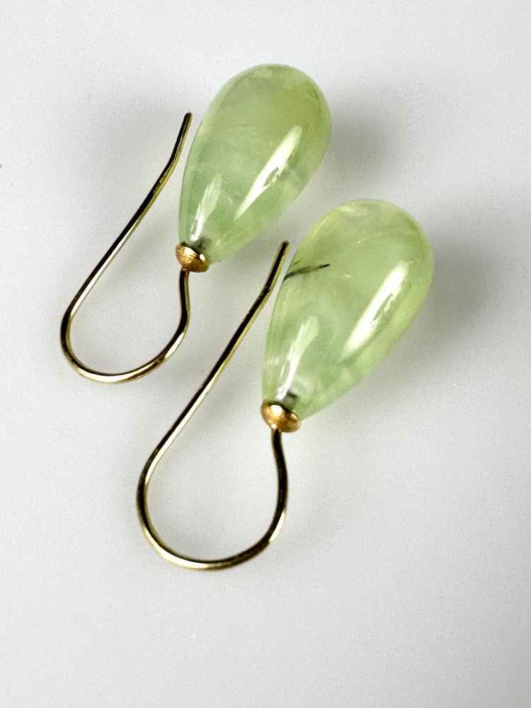 Ohrringe 750er Gold Prehnit Pampeln Ohrhänger 18 Karat GG