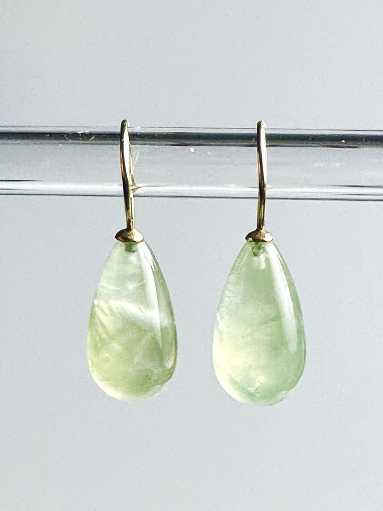 Ohrringe 750er Gold Prehnit Pampeln Ohrhänger 18 Karat GG