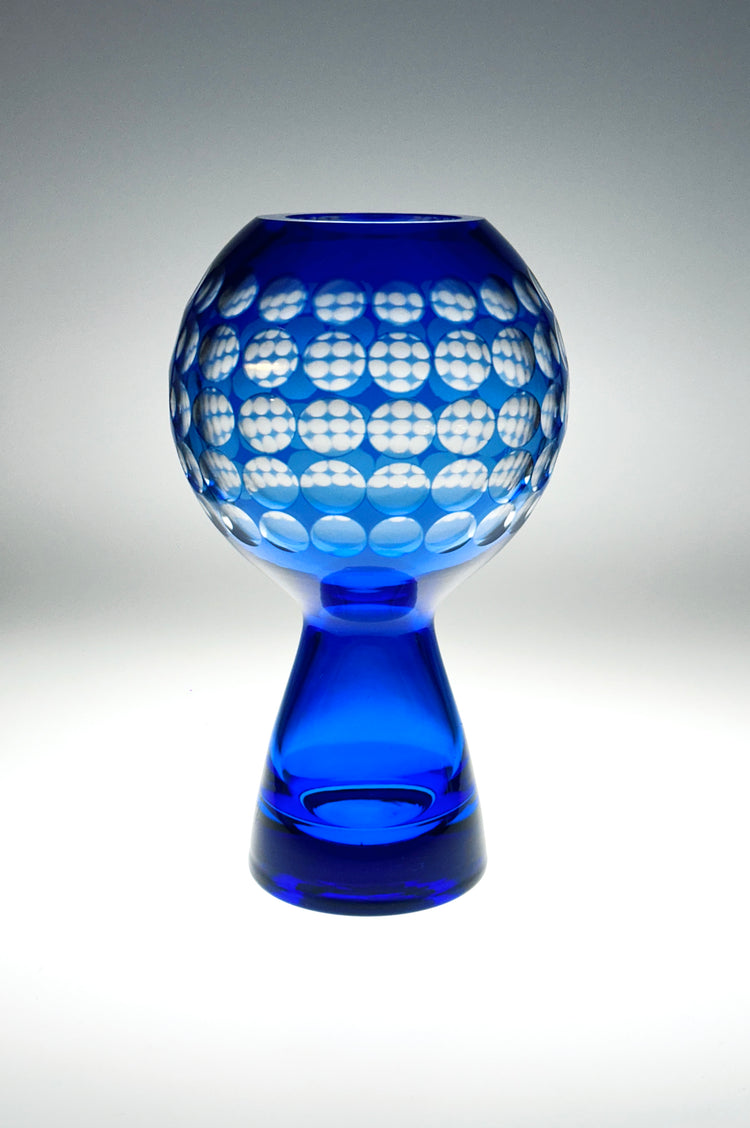 Vase Marita Voigt DDR Design blau Glas VEB Harz Kristall Spaceage Op Art Fernsehturm Berlin