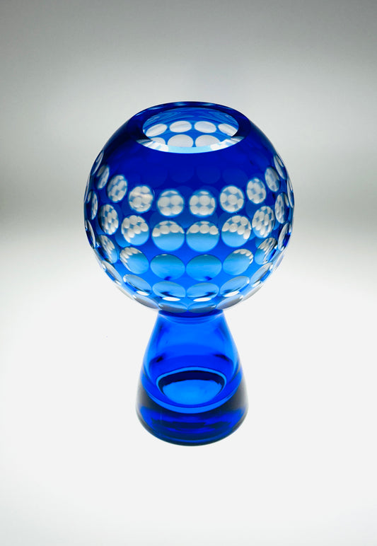 Vase Marita Voigt DDR Design blau Glas VEB Harz Kristall Spaceage Op Art Fernsehturm Berlin