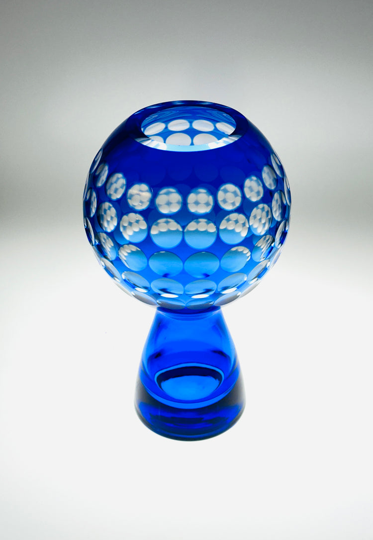Vase Marita Voigt DDR Design blau Glas VEB Harz Kristall Spaceage Op Art Fernsehturm Berlin