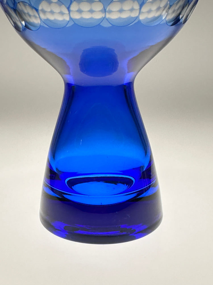 Vase Marita Voigt DDR Design blau Glas VEB Harz Kristall Spaceage Op Art Fernsehturm Berlin