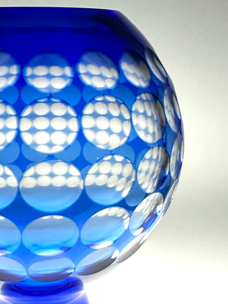 Vase Marita Voigt DDR Design blau Glas VEB Harz Kristall Spaceage Op Art Fernsehturm Berlin