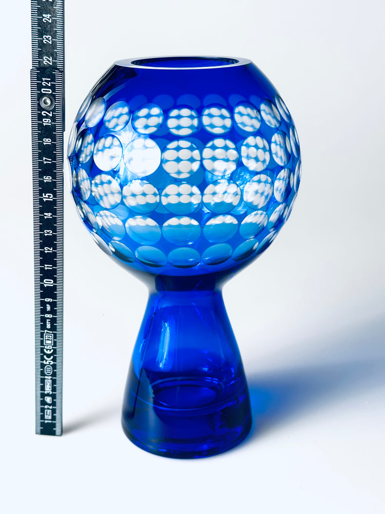 Vase Marita Voigt DDR Design blau Glas VEB Harz Kristall Spaceage Op Art Fernsehturm Berlin