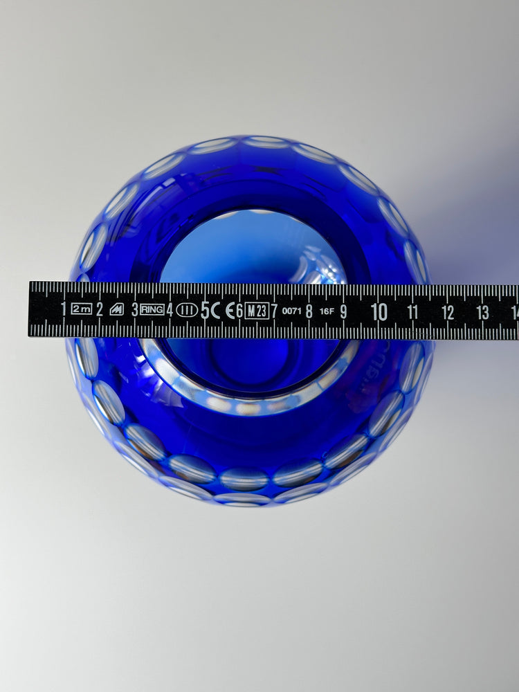 Vase Marita Voigt DDR Design blau Glas VEB Harz Kristall Spaceage Op Art Fernsehturm Berlin