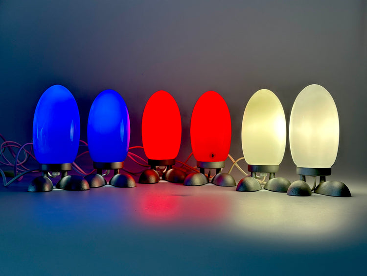 Dino Eierlampe Lampe Egglamp Tatsuo Konno für Ikea rot blau weiß mundgeblasen