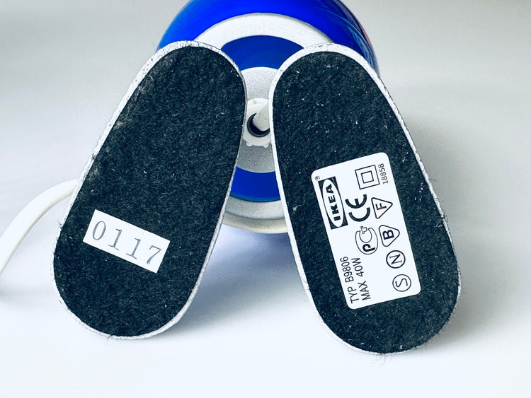 Dino Eierlampe Lampe Egglamp Tatsuo Konno für Ikea rot blau weiß mundgeblasen