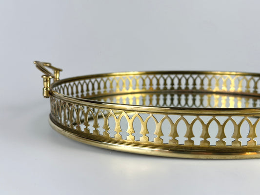 Tablett Messing Spiegelglas 1960er