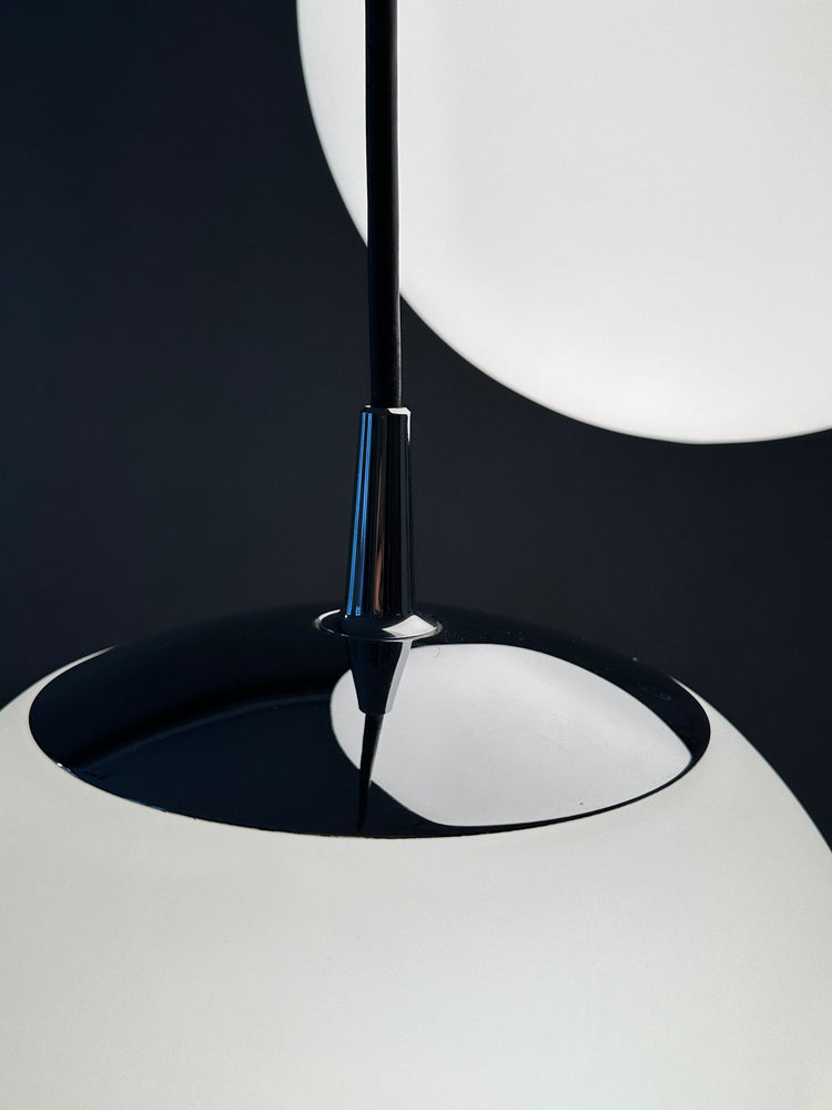 Kaskadenleuchte Lampe Peill & Putzler 5 Opal Glas Kugeln Chrom 1970er