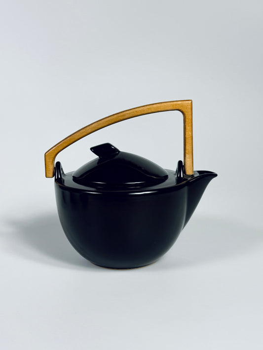 Teekanne Wächtersbach schwarz Bauhaus Art Deco Modernism Keramik Holz 1980s