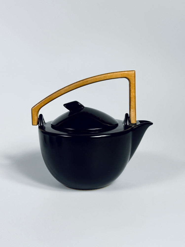 Teekanne Wächtersbach schwarz Bauhaus Art Deco Modernism Keramik Holz 1980s