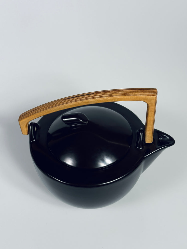 Teekanne Wächtersbach schwarz Bauhaus Art Deco Modernism Keramik Holz 1980s