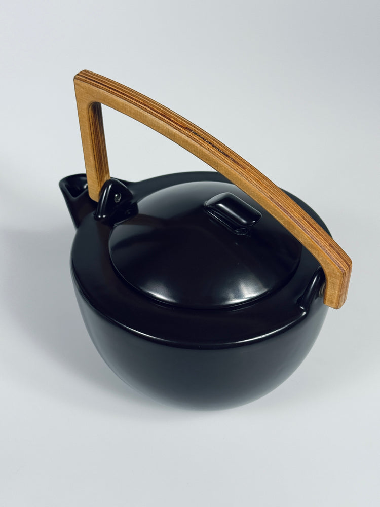 Teekanne Wächtersbach schwarz Bauhaus Art Deco Modernism Keramik Holz 1980s