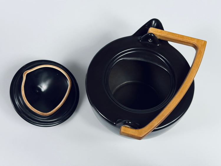 Teekanne Wächtersbach schwarz Bauhaus Art Deco Modernism Keramik Holz 1980s