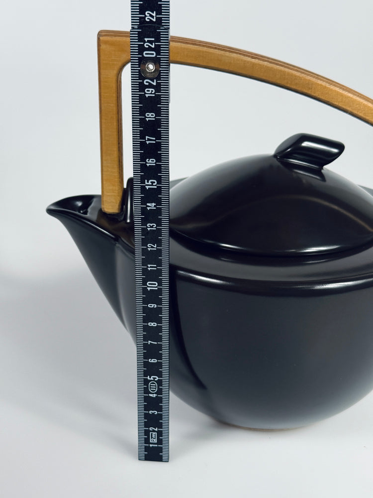 Teekanne Wächtersbach schwarz Bauhaus Art Deco Modernism Keramik Holz 1980s