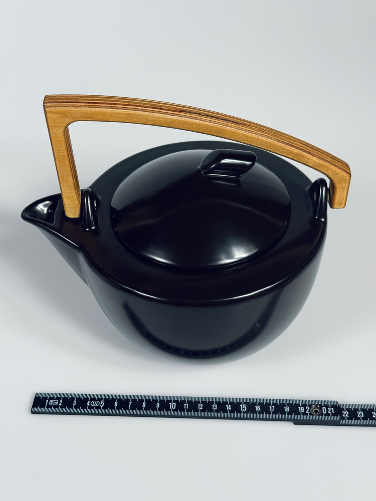 Teekanne Wächtersbach schwarz Bauhaus Art Deco Modernism Keramik Holz 1980s