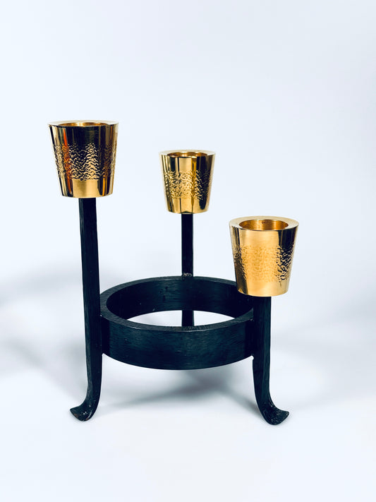 Kerzenständer Brutalist Messing Eisen massiv vergoldet 3 Flammen Deutschland 1950er