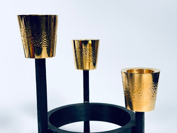 Kerzenständer Brutalist Messing Eisen massiv vergoldet 3 Flammen Deutschland 1950er