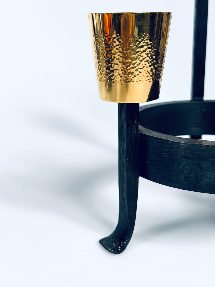 Kerzenständer Brutalist Messing Eisen massiv vergoldet 3 Flammen Deutschland 1950er