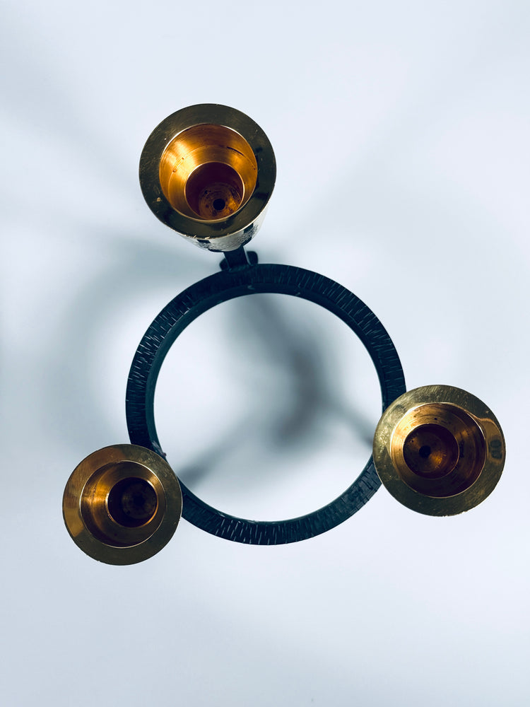 Kerzenständer Brutalist Messing Eisen massiv vergoldet 3 Flammen Deutschland 1950er