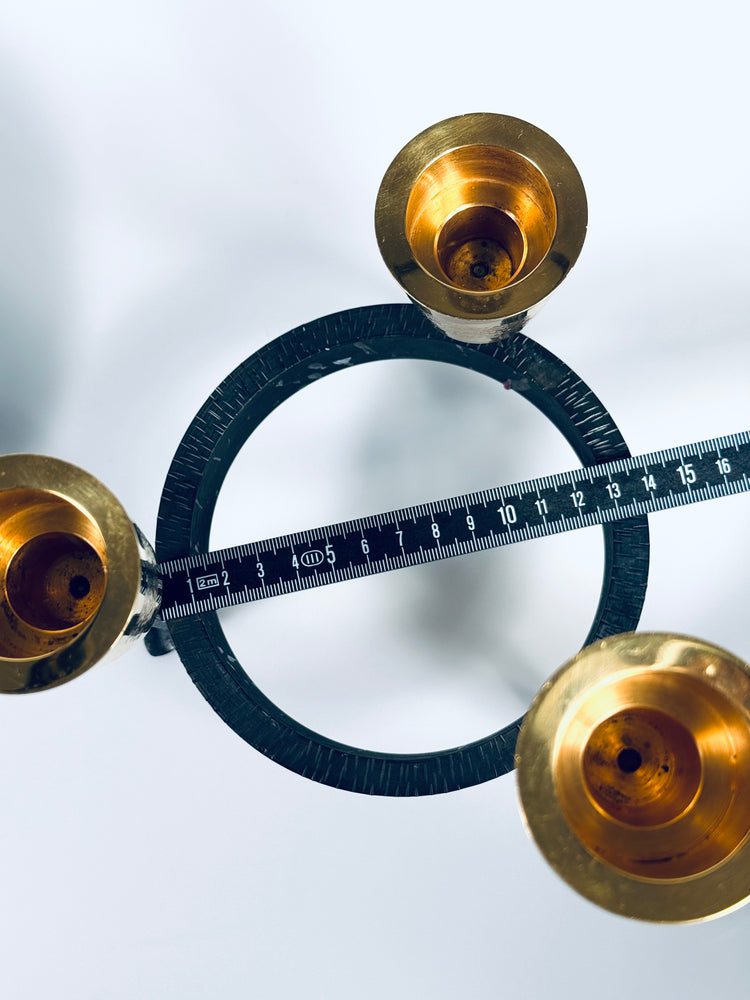 Kerzenständer Brutalist Messing Eisen massiv vergoldet 3 Flammen Deutschland 1950er