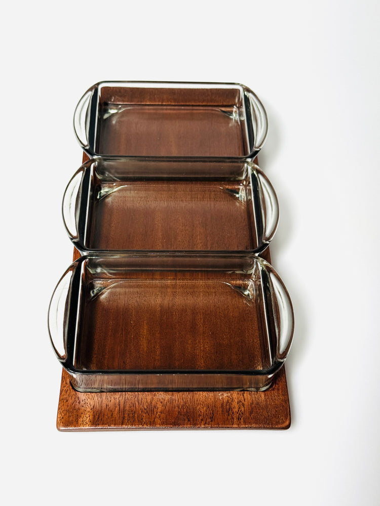 Snackschale Tablett Holmegaard Rauchglas Teakholz Danish 60s