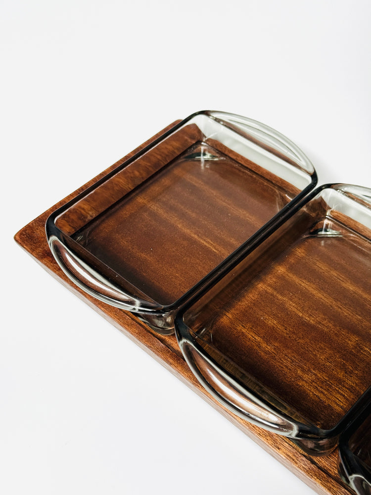 Snackschale Tablett Holmegaard Rauchglas Teakholz Danish 60s