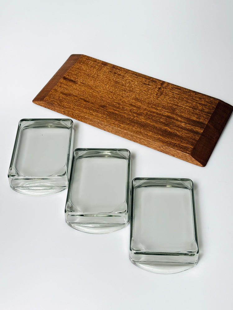Snackschale Tablett Holmegaard Rauchglas Teakholz Danish 60s