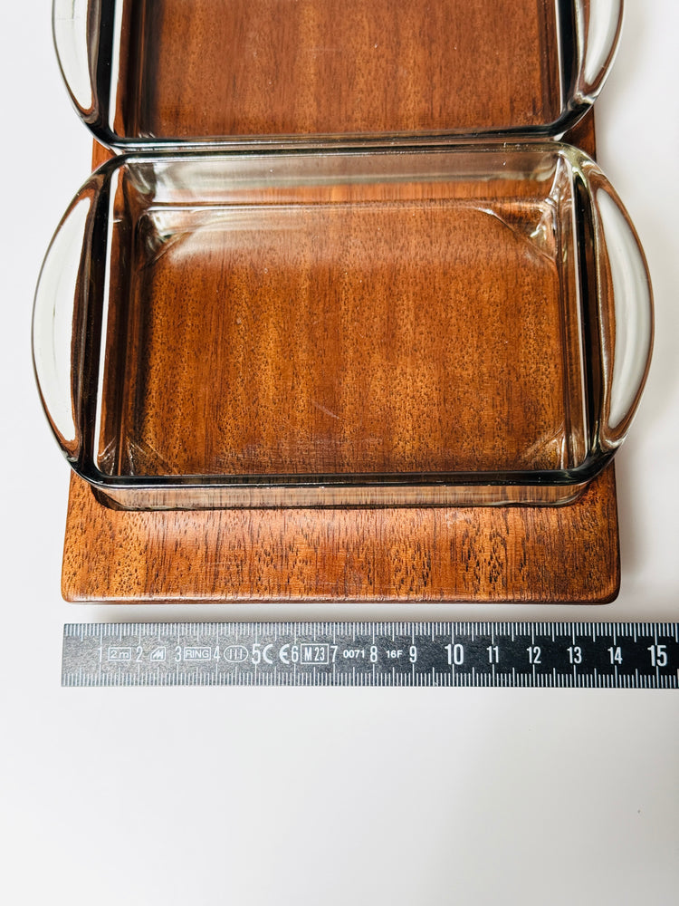 Snackschale Tablett Holmegaard Rauchglas Teakholz Danish 60s