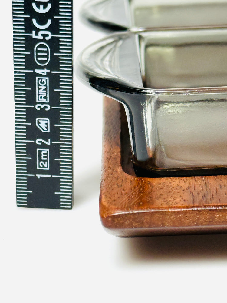 Snackschale Tablett Holmegaard Rauchglas Teakholz Danish 60s