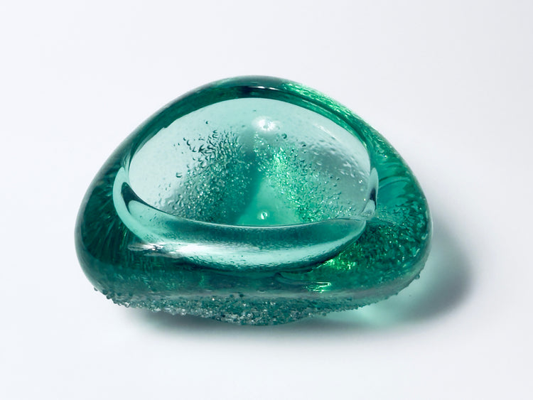 Lauscha Glas Aschenbecher Glaskunst grün DDR Design handgefertigt